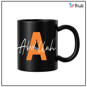 Black Name Initial Mug - Orange