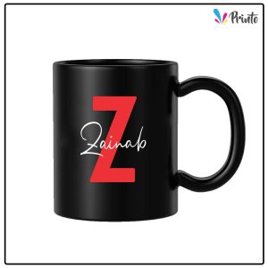 Black Name Initial Mug - Red