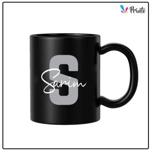 Black Name Initial Mug - Silver