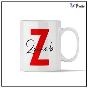 White Name Initial Mug - Red