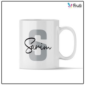 White Name Initial Mug - Silver